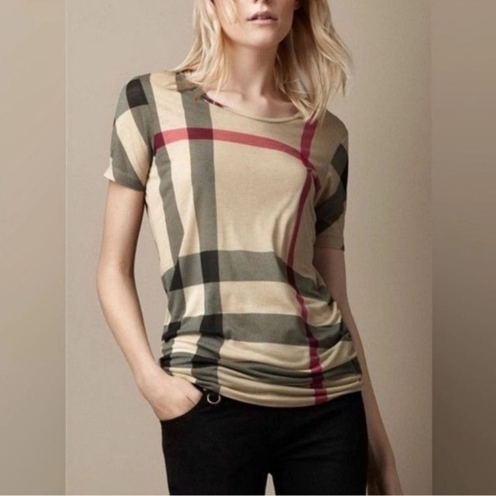 Burberry Beige and Red Plaid Short Sleeve Tee